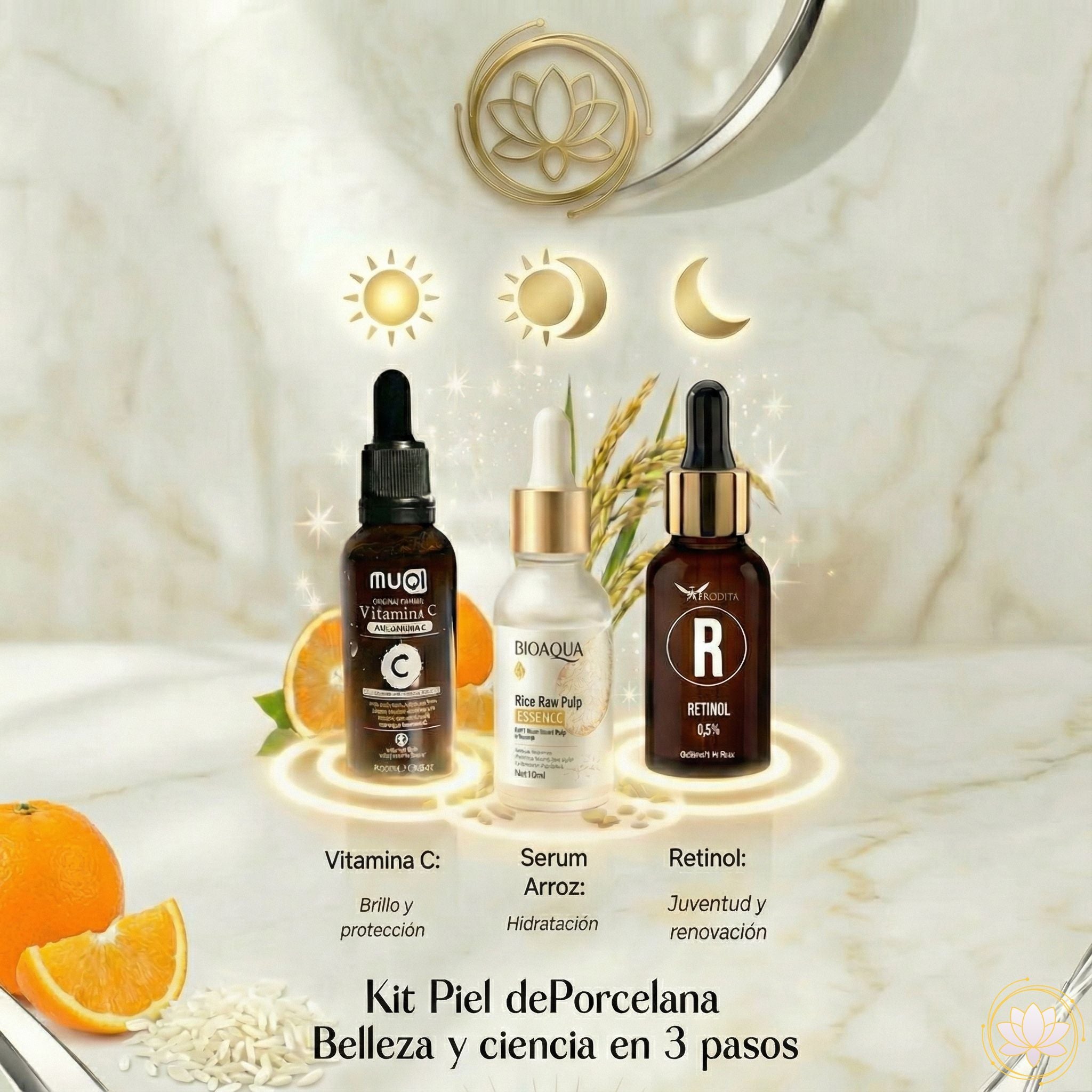 Kit Piel de Porcelana: Rutina Completa Día y Noche (3 Pasos)